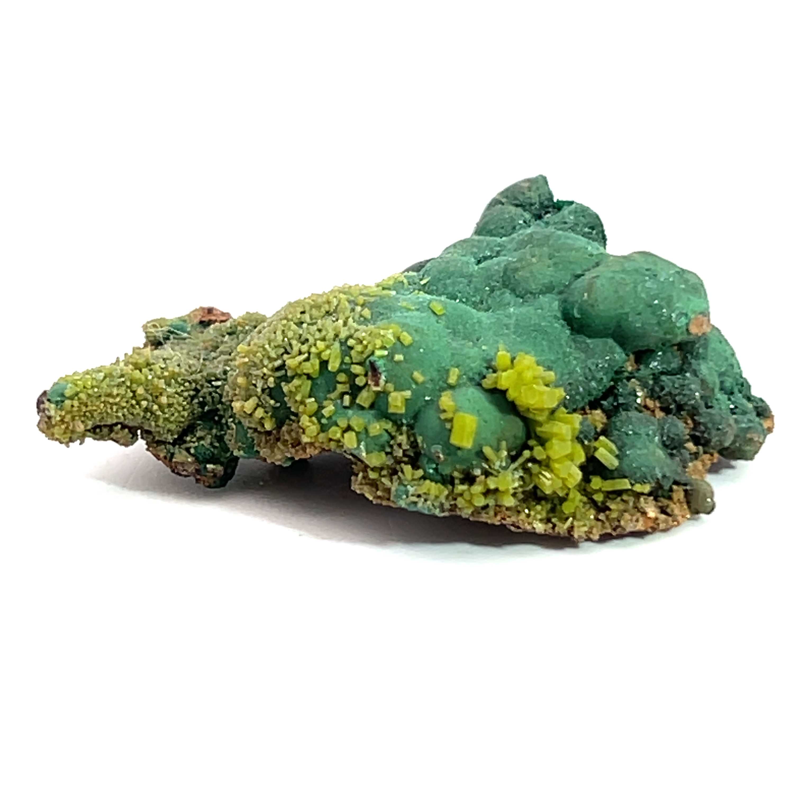 Pyromorphite on Malachite