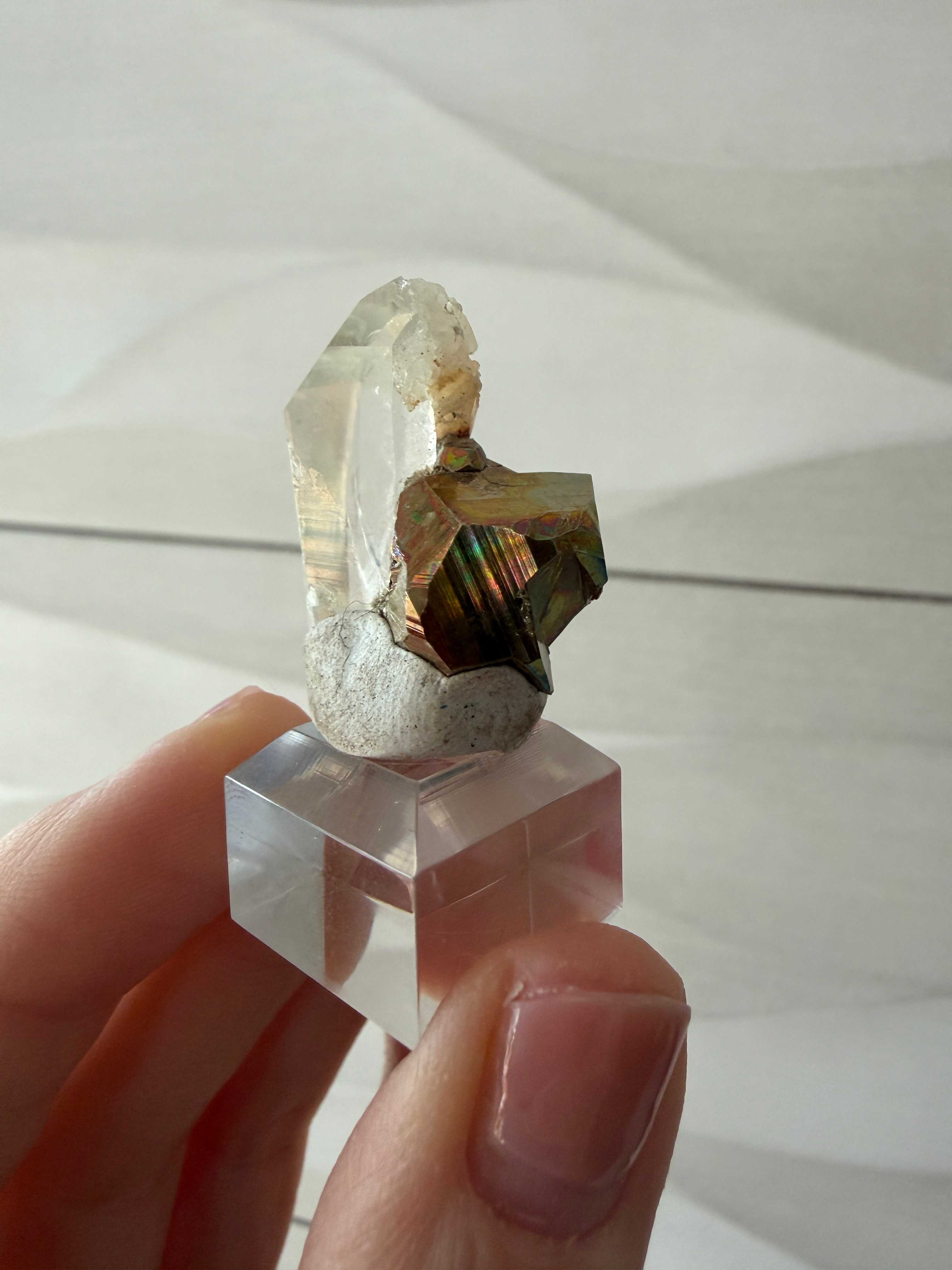 Iridescent Pyrite on Quartz