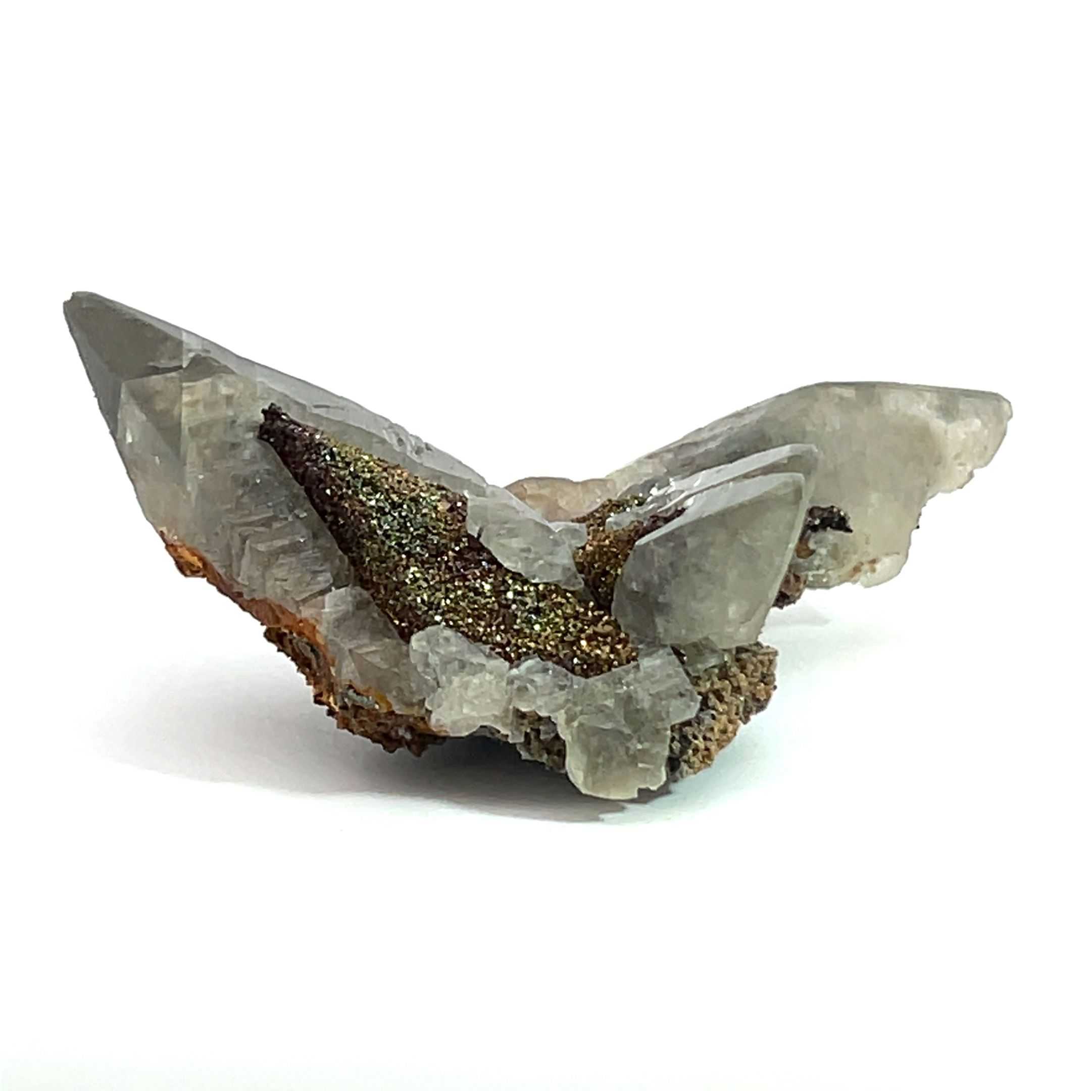 Calcite with iridescent Chalcopyrite