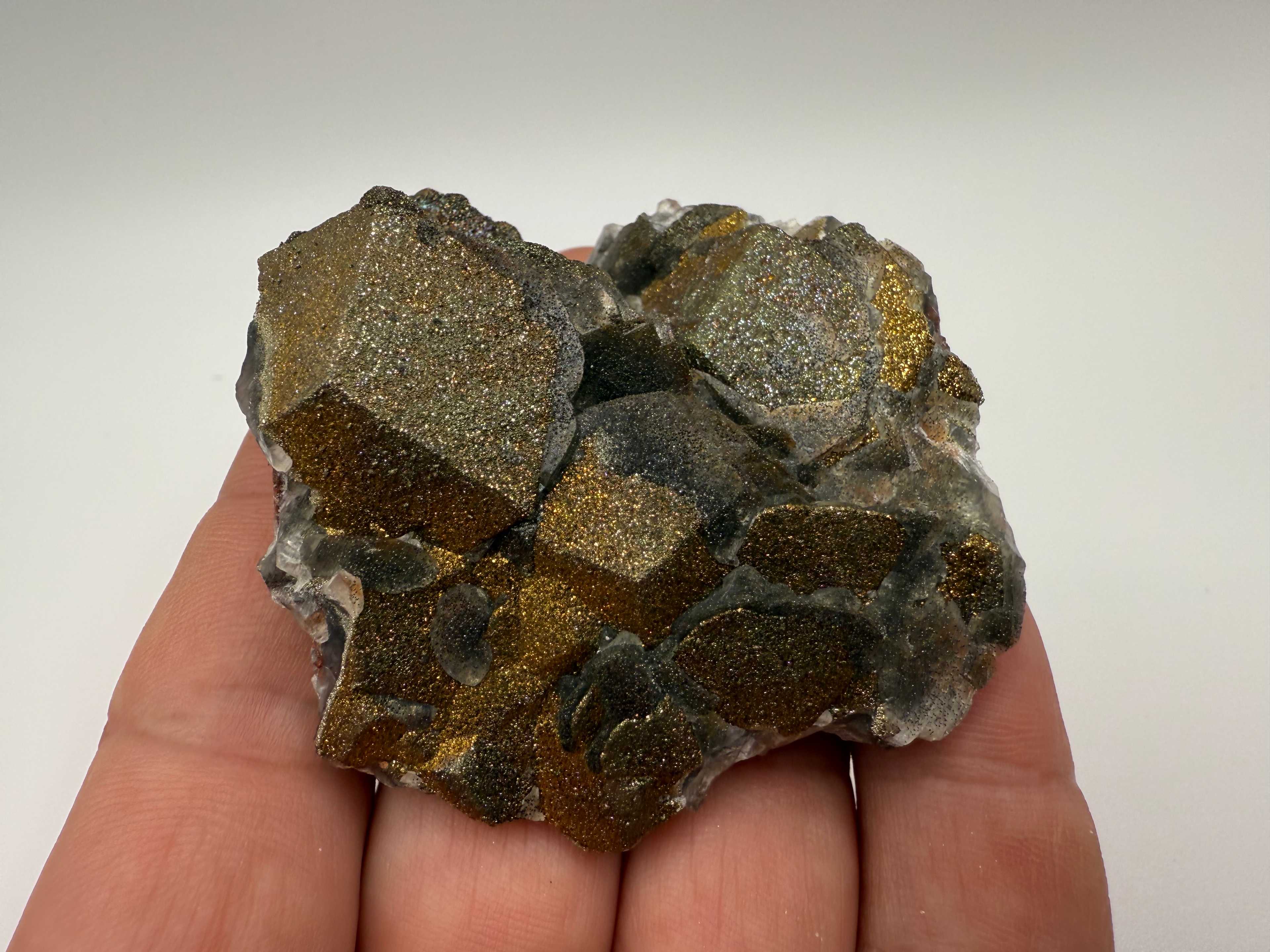 Calcite w/ iridescent chalcopyrite