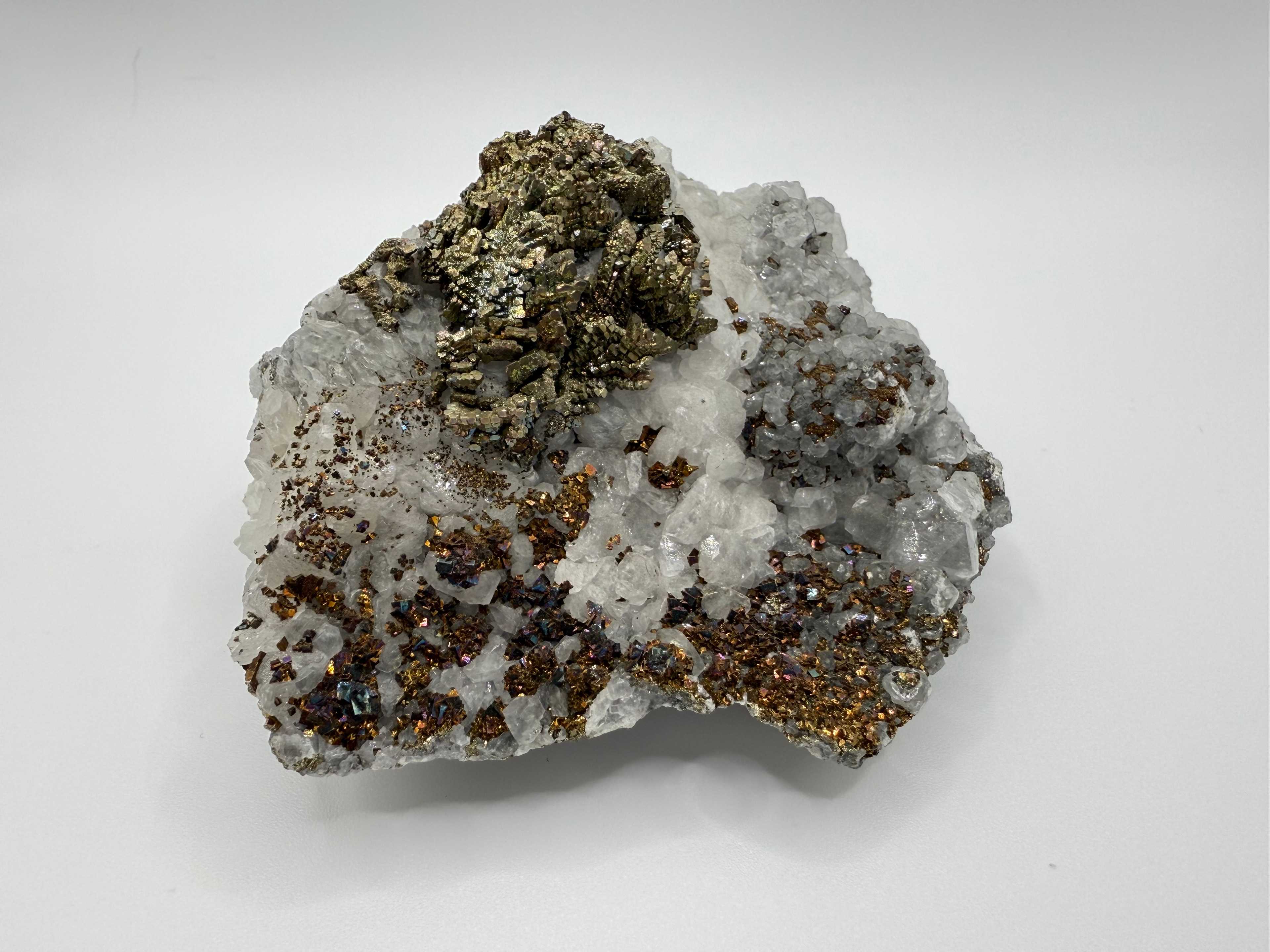 Chalcopyrite on Calcite w/ Fluorite