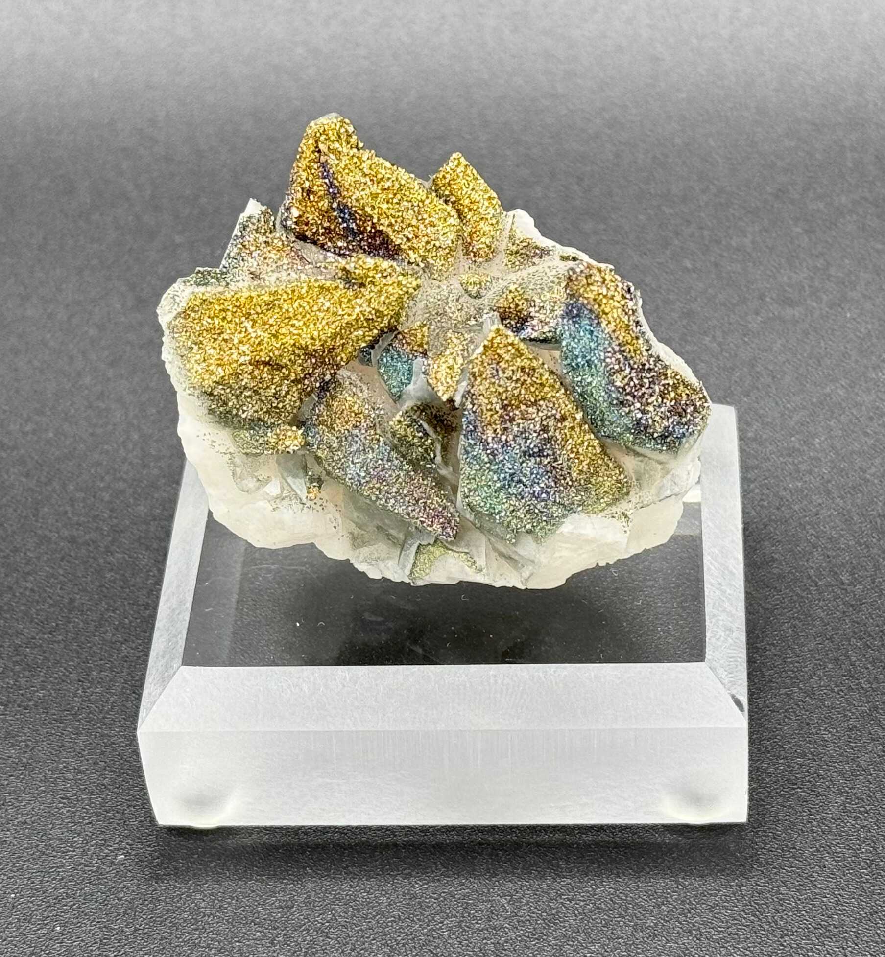 Iridescent Chalcopyrite on Calcite