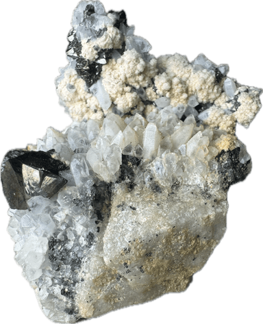 Peruvian rhodochrosite, quartz, and tetrahedrite