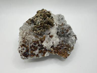 Chalcopyrite on Calcite w/ Fluorite