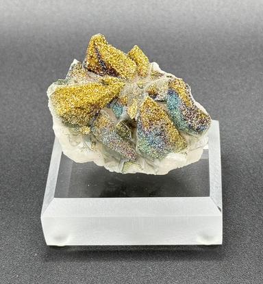 Iridescent Chalcopyrite on Calcite