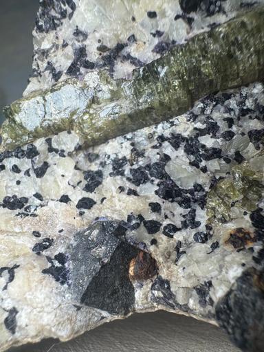 Canadian Apatite and Uraninite crystals on calcite/fluorite Matrix