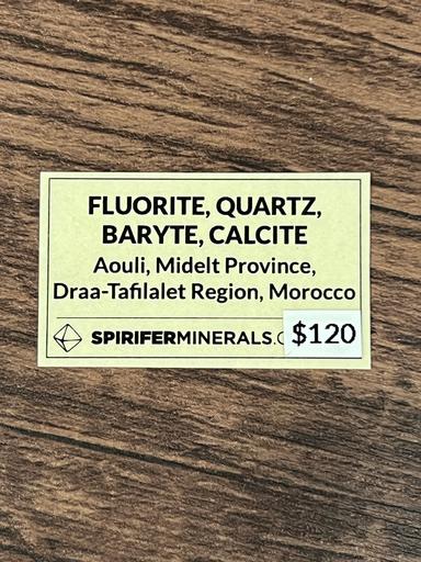 Fluorite, Quartz, Calcite, Baryte