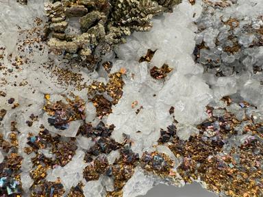 Chalcopyrite on Calcite w/ Fluorite